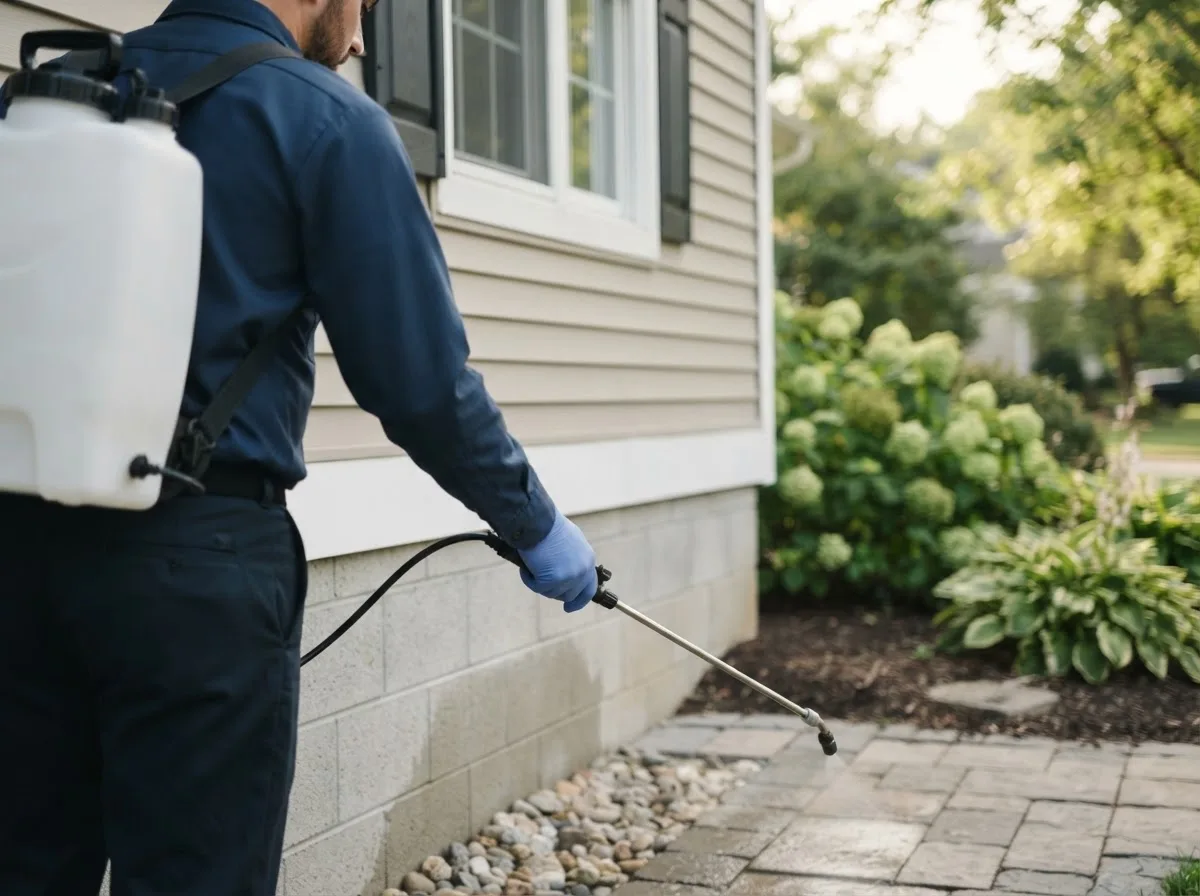 Pest control technician inspecting a home in Brainard, NY